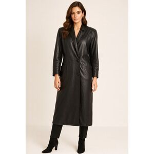 Donna Pelle Leather Trench Coat Women‎ M Black Matrix Whimsigoth Gothic Chic